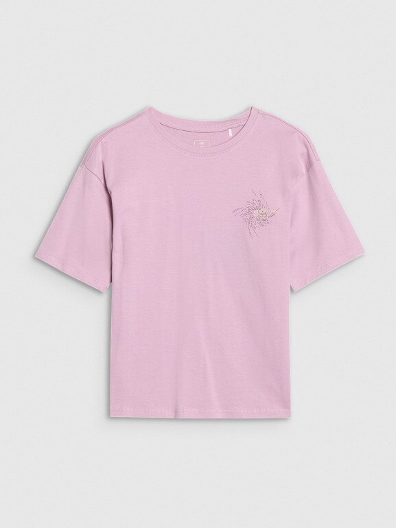 Dziewczęcy t-shirt z nadrukiem 4F 4FJWSS25TTSHF1853 - fioletowy