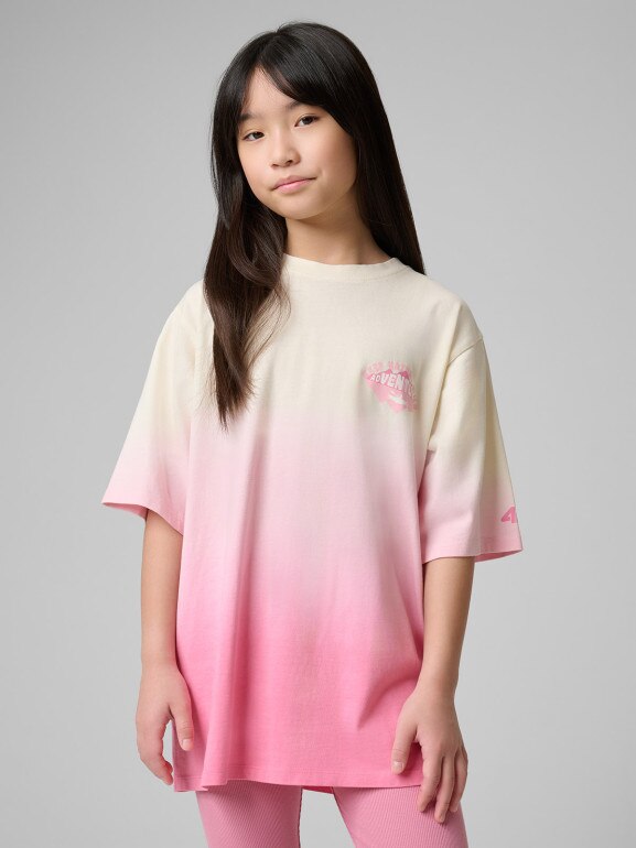 Dziewczęcy t-shirt z nadrukiem 4F 4FJWSS26TTSHF2883 - różowy