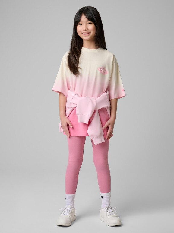 Dziewczęcy t-shirt z nadrukiem 4F 4FJWSS26TTSHF2883 - różowy