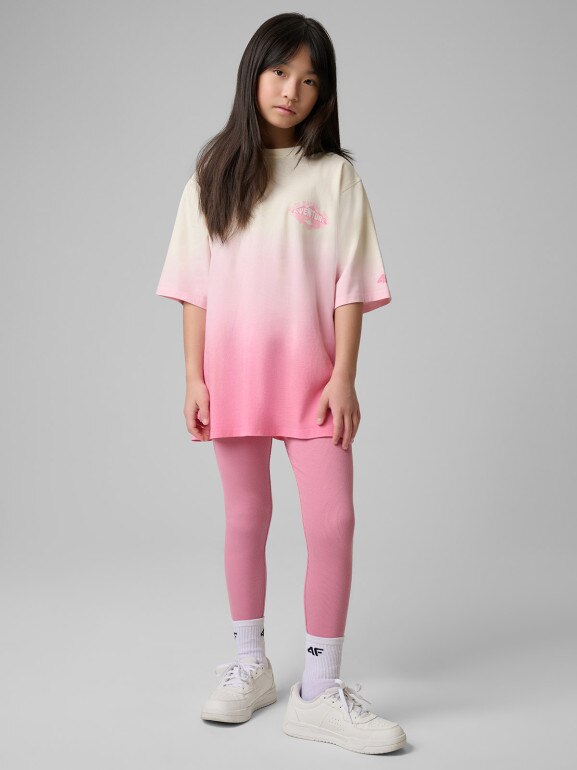 Dziewczęcy t-shirt z nadrukiem 4F 4FJWSS26TTSHF2883 - różowy
