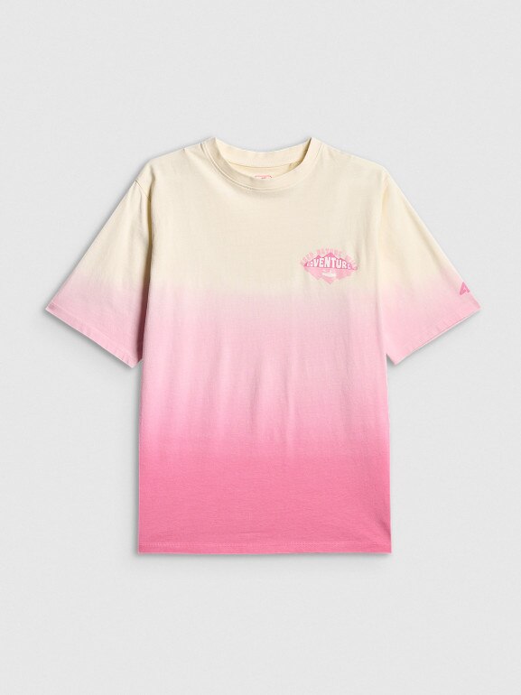 Dziewczęcy t-shirt z nadrukiem 4F 4FJWSS26TTSHF2883 - różowy