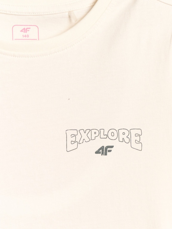 Dziewczęcy t-shirt z nadrukiem 4F 4FJWSS26TTSHF2886 - biały