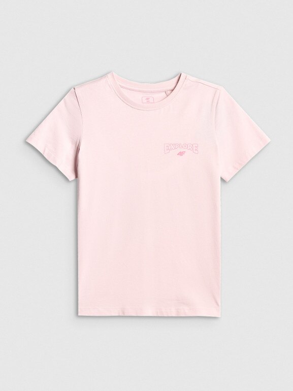 Dziewczęcy t-shirt z nadrukiem 4F 4FJWSS26TTSHF2886 - różowy