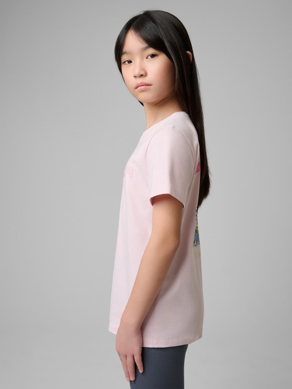 Dziewczęcy t-shirt z nadrukiem 4F 4FJWSS26TTSHF2886 - różowy