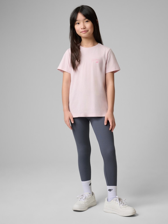 Dziewczęcy t-shirt z nadrukiem 4F 4FJWSS26TTSHF2886 - różowy