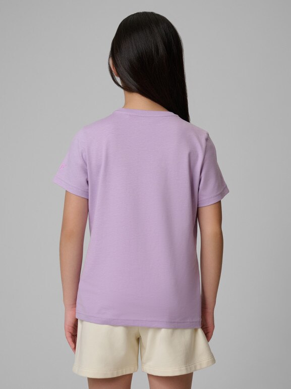 Dziewczęcy t-shirt z nadrukiem 4F 4FJWSS26TTSHF2939 - fioletowy