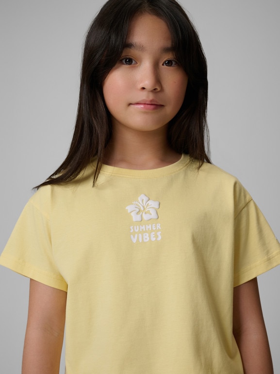 Dziewczęcy t-shirt z nadrukiem 4F 4FJWSS26TTSHF2941 - żółty
