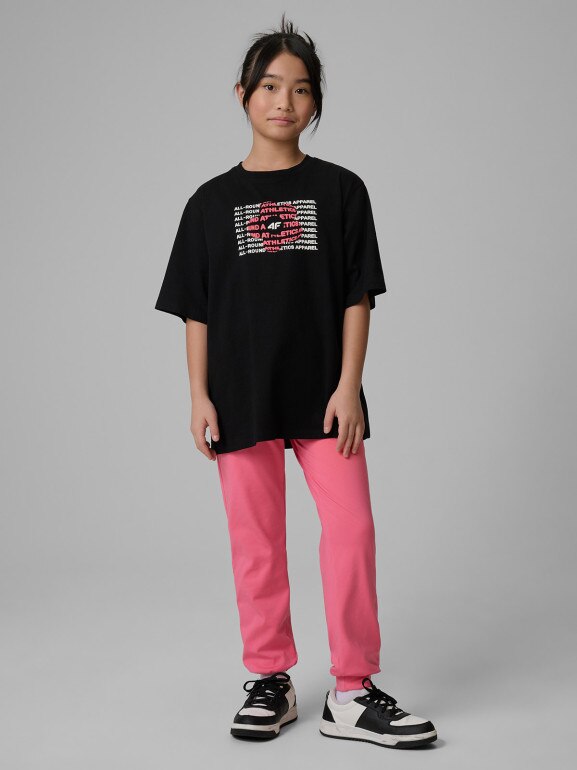 Dziewczęcy t-shirt z nadrukiem 4F 4FJWSS26TTSHF3302 - czarny