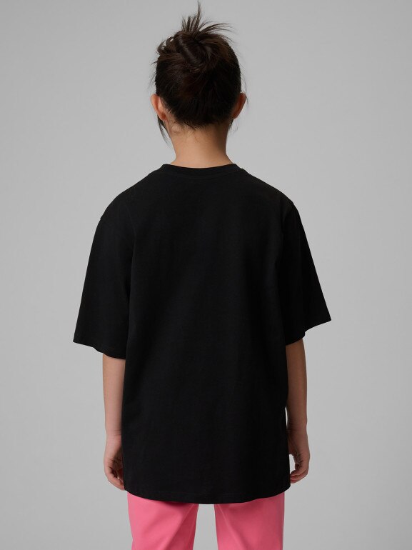 Dziewczęcy t-shirt z nadrukiem 4F 4FJWSS26TTSHF3302 - czarny