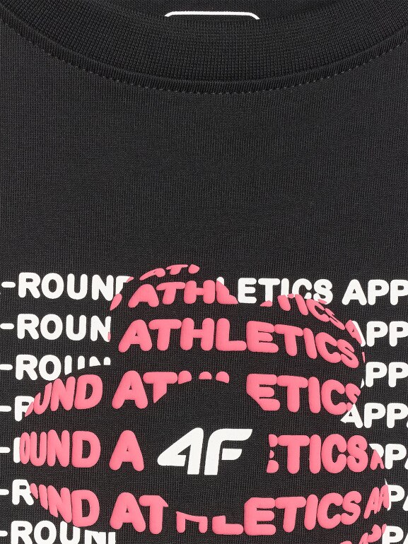 Dziewczęcy t-shirt z nadrukiem 4F 4FJWSS26TTSHF3302 - czarny