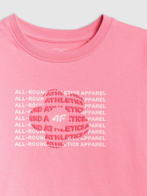 Dziewczęcy t-shirt z nadrukiem 4F 4FJWSS26TTSHF3302 - różowy