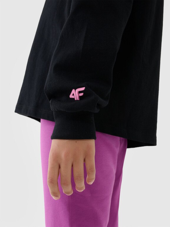 Dziewczęcy longsleeve gładki 4F 4FJWSS25TLONF377 - czarny