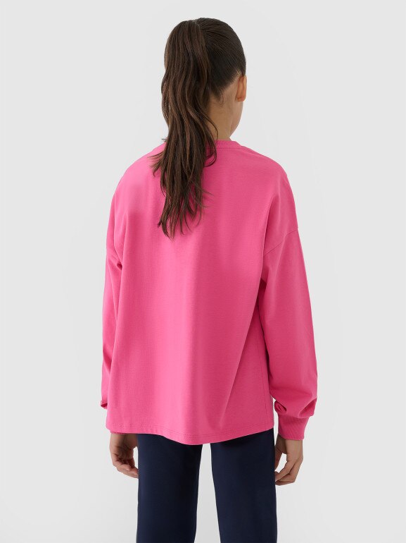 Dziewczęcy longsleeve gładki 4F 4FJWSS25TLONF377 - różowy