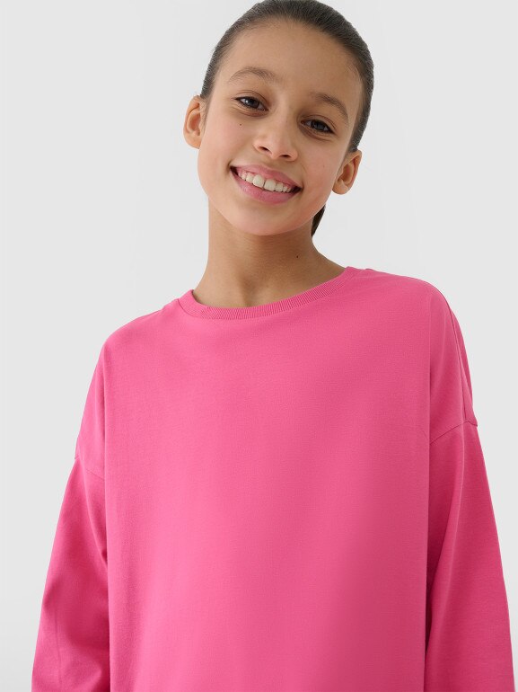 Dziewczęcy longsleeve gładki 4F 4FJWSS25TLONF377 - różowy