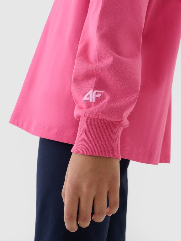 Dziewczęcy longsleeve gładki 4F 4FJWSS25TLONF377 - różowy