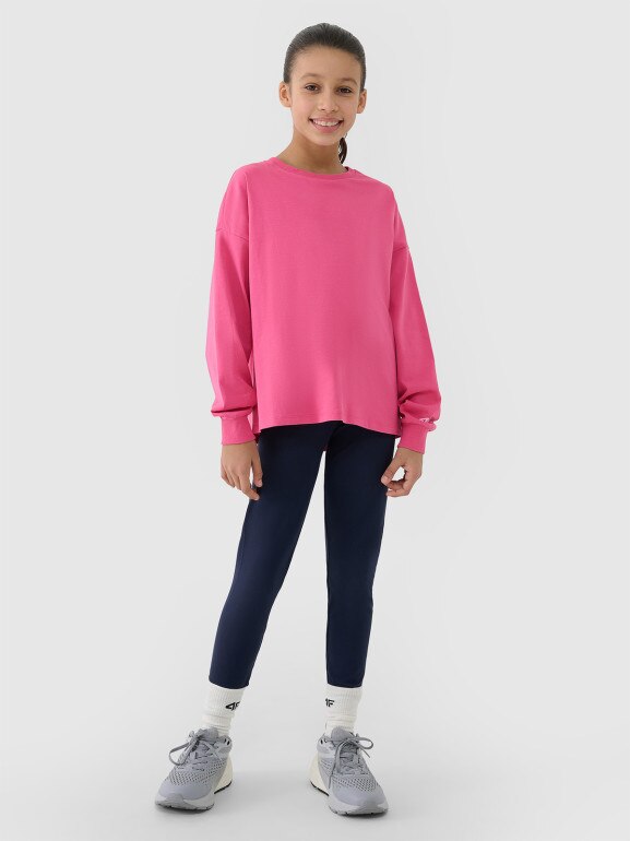 Dziewczęcy longsleeve gładki 4F 4FJWSS25TLONF377 - różowy