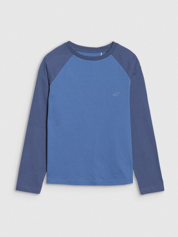 Chłopięcy longsleeve regular gładki 4F 4FJWSS25TLONM420 - niebieski