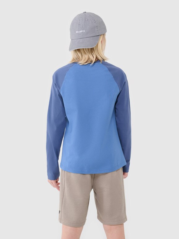 Chłopięcy longsleeve regular gładki 4F 4FJWSS25TLONM420 - niebieski