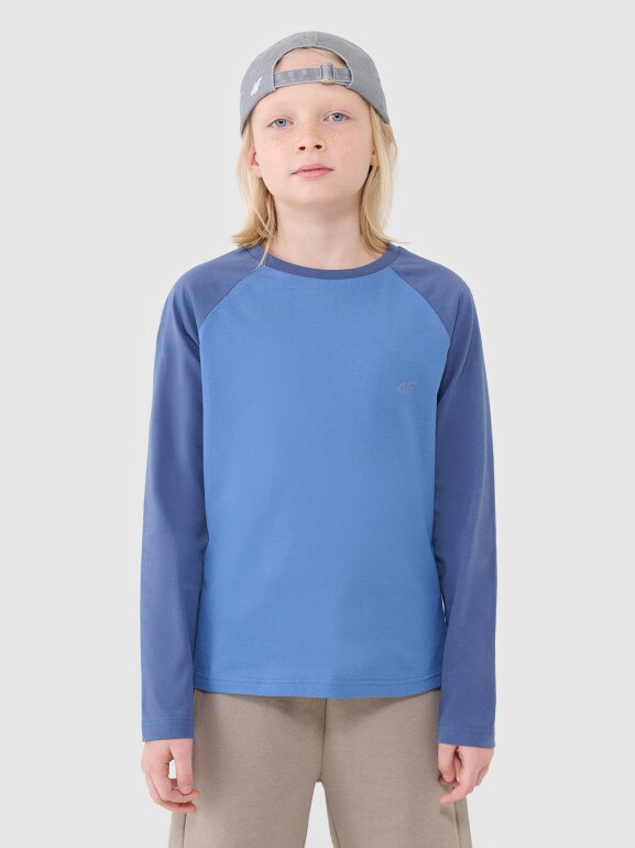 Chłopięcy longsleeve regular gładki 4F 4FJWSS25TLONM420 - niebieski