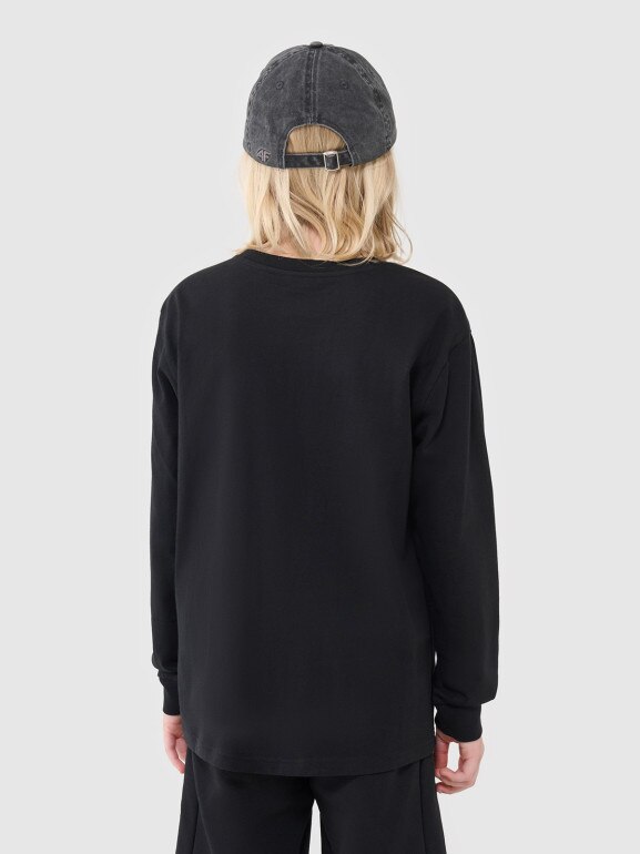 Chłopięcy longsleeve regular z nadrukiem 4F 4FJWSS25TLONM421 - czarny