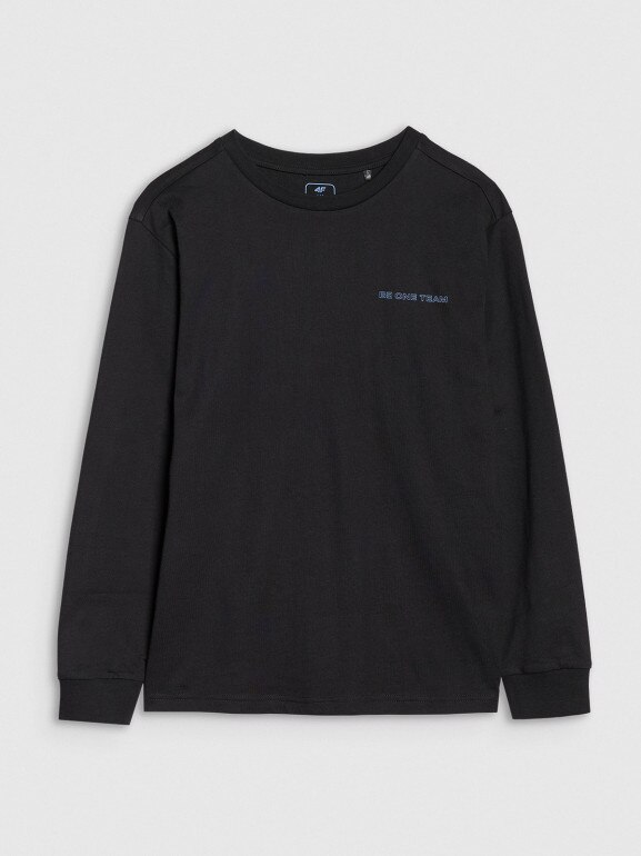 Chłopięcy longsleeve regular z nadrukiem 4F 4FJWSS25TLONM421 - czarny