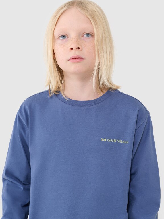 Chłopięcy longsleeve regular z nadrukiem 4F 4FJWSS25TLONM421 - niebieski