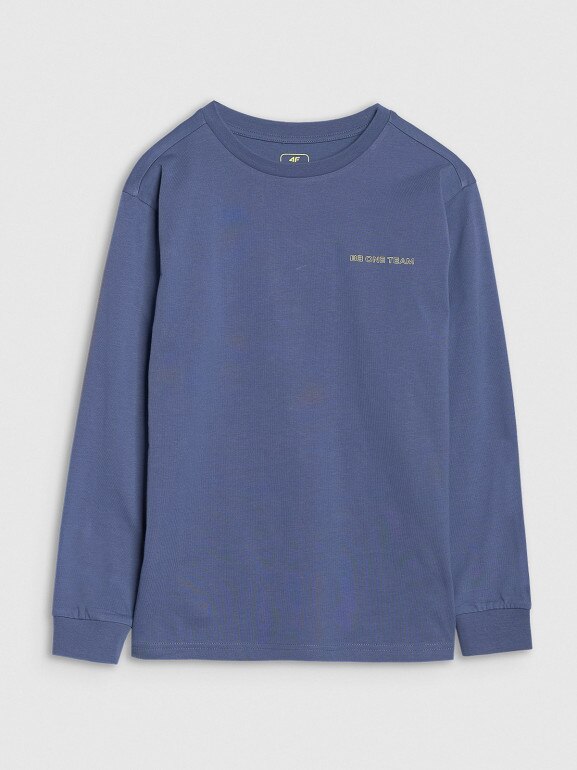 Chłopięcy longsleeve regular z nadrukiem 4F 4FJWSS25TLONM421 - niebieski