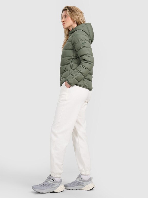 Kurtka puchowa pikowana z kapturem 4F 4FRAW25TDJAF0800 - khaki