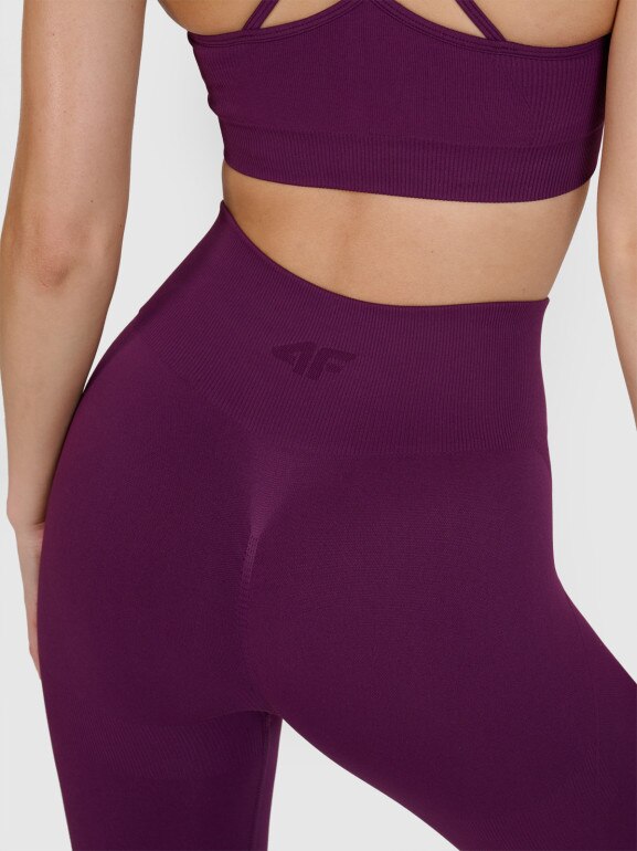 Damskie legginsy do jogi bezszwowe 4F 4FWSS25TFTIF347 - fioletowe 