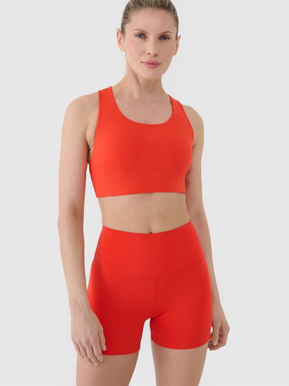 Damskie legginsy krótkie treningowe 4F 4FRSS25TFSTF021 - czerwone