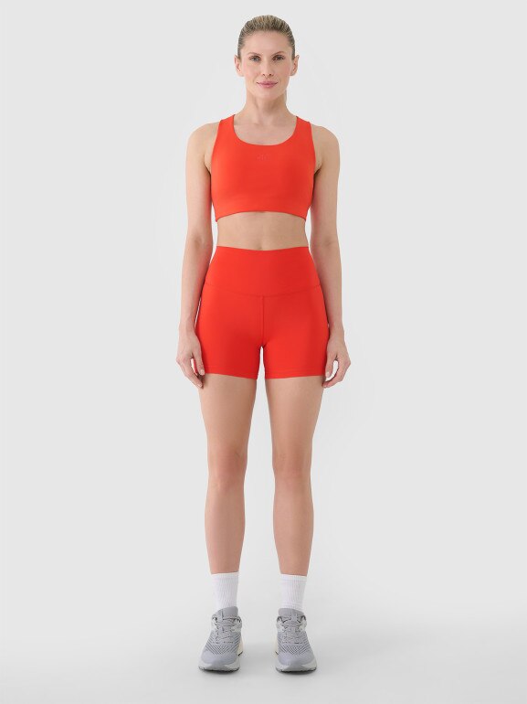 Damskie legginsy krótkie treningowe 4F 4FRSS25TFSTF021 - czerwone
