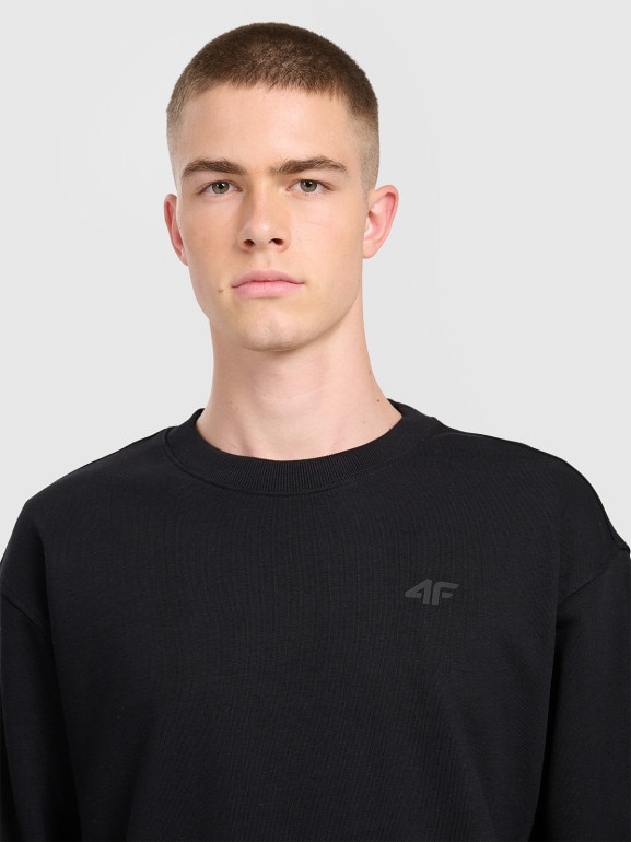 Męska bluza dresowa nierozpinana bez kaptura 4F 4FRMM00TSWSM2478 - czarna