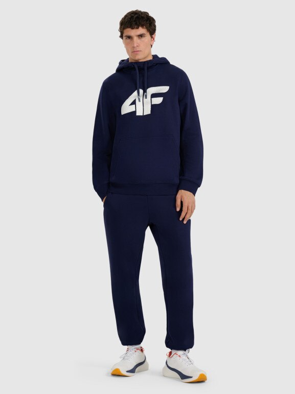 Męska bluza dresowa nierozpinana z kapturem 4F 4FRMM00TSWSM2477 - granatowa