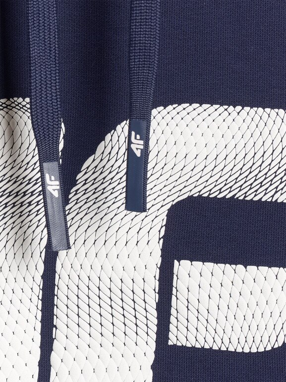 Męska bluza dresowa nierozpinana z kapturem 4F 4FRMM00TSWSM2477 - granatowa