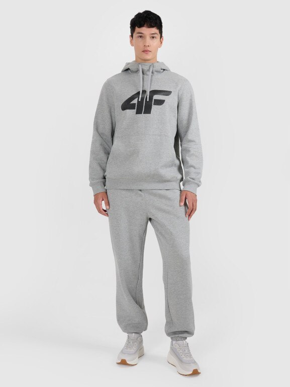 Męska bluza dresowa nierozpinana z kapturem 4F 4FRMM00TSWSM2477 - szara