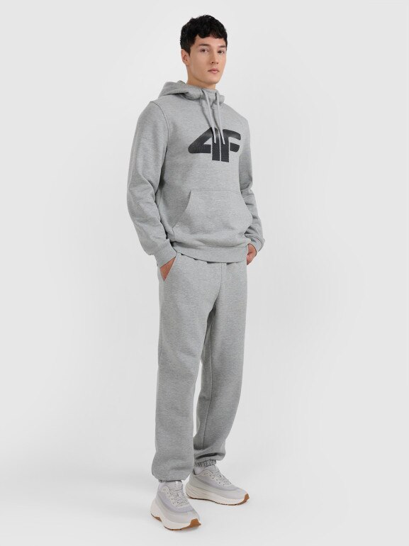 Męska bluza dresowa nierozpinana z kapturem 4F 4FRMM00TSWSM2477 - szara