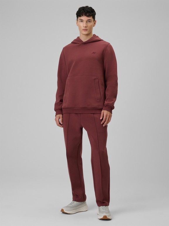 Męska bluza dresowa nierozpinana z kapturem 4F 4FRSS26TSWSM2793 - burgundowa