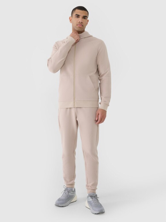 Męska bluza dresowa rozpinana z kapturem 4F 4FRSS25TSWSM2148 - beżowa