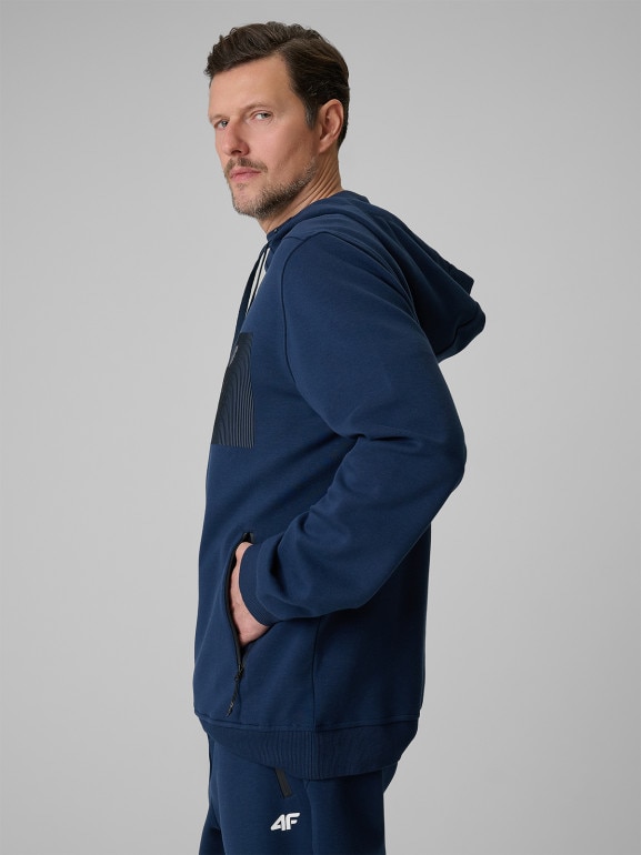Męska bluza dresowa rozpinana z kapturem 4F 4FRSS26TSWSM2975 - granatowa