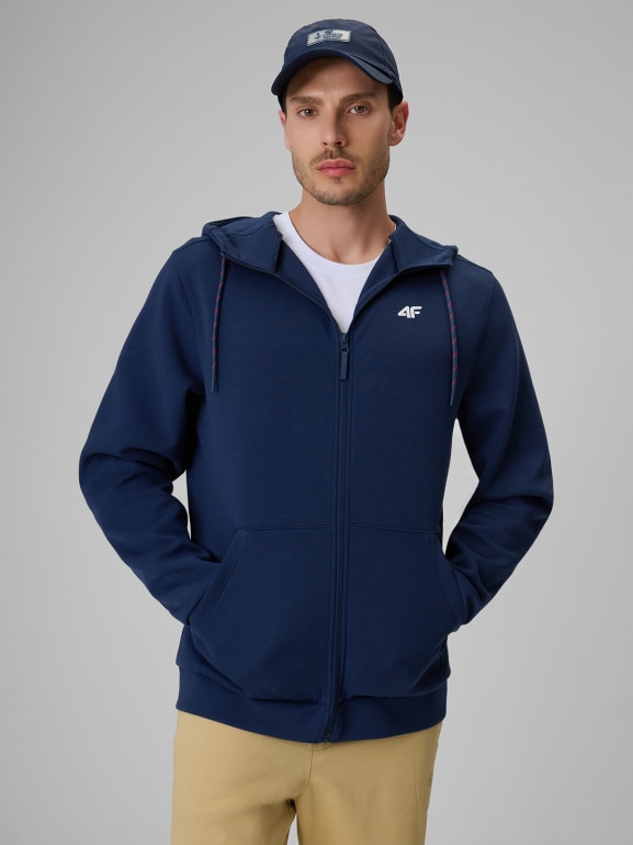 Męska bluza dresowa rozpinana z kapturem 4F 4FRSS26TSWSM2979 - granatowa