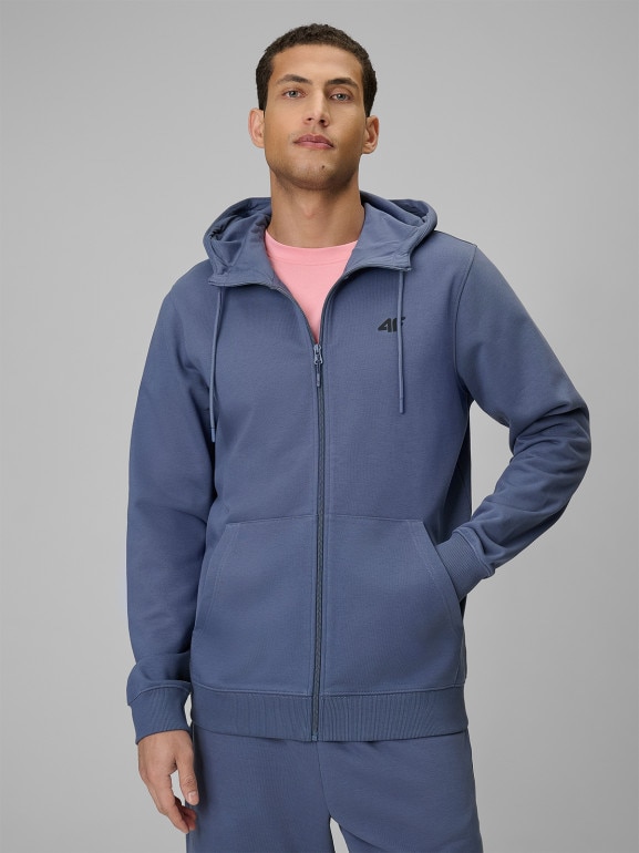 Męska bluza dresowa rozpinana z kapturem 4F 4FRSS26TSWSM3106 - denim