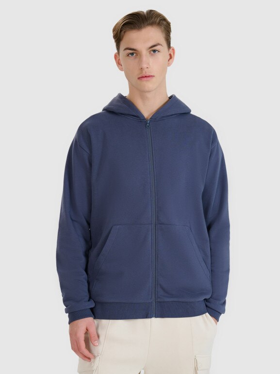 Męska bluza dresowa rozpinana z kapturem 4F 4FWSS25TSWSM1584 - granatowa