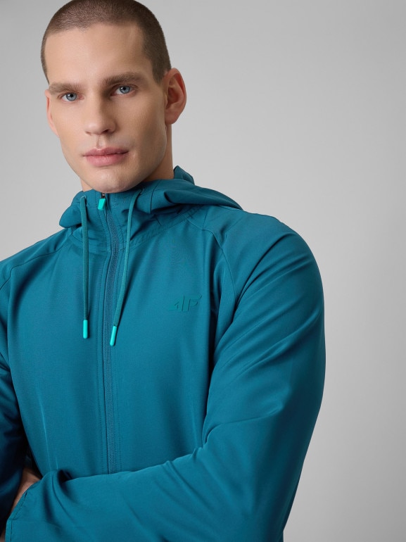 Męska bluza treningowa z kapturem 4F 4FRSS26TFSWM0957 - turkusowa
