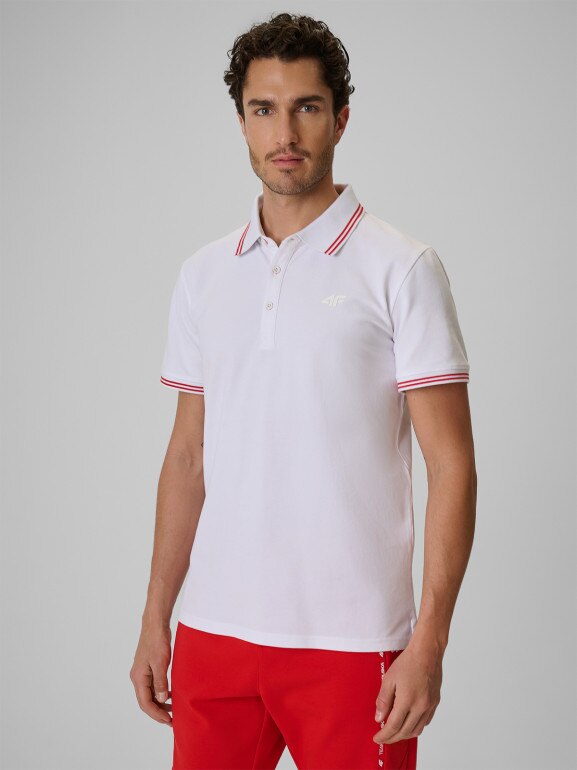 Męska koszulka polo kibica 4F 4FRSS26TPTSM0943 - biała