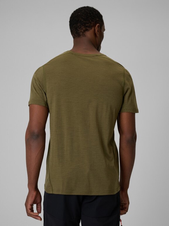 Męska koszulka trekkingowa z wełną merino 4F 4FWSS26TFTSM1798 - khaki