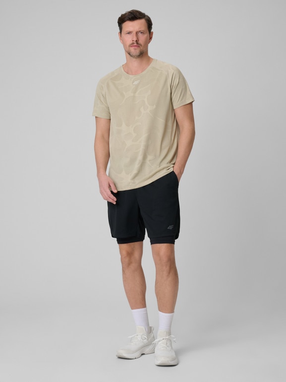 Męska koszulka treningowa 4F 4FWSS26TFTSM1777 - beżowa