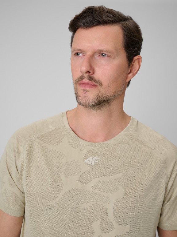 Męska koszulka treningowa 4F 4FWSS26TFTSM1777 - beżowa