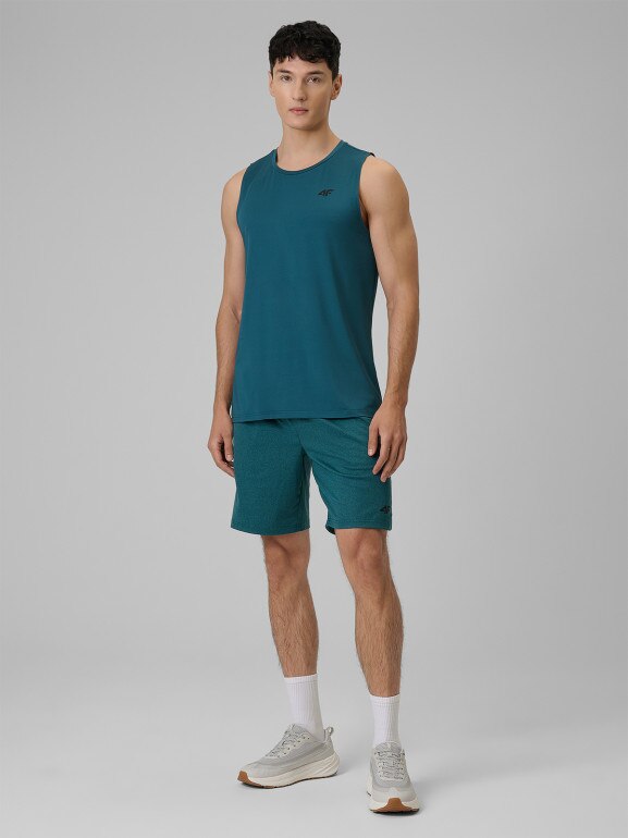 Męska koszulka treningowa bez rękawów 4F 4FWSS26TFSLM0744 - turkusowa