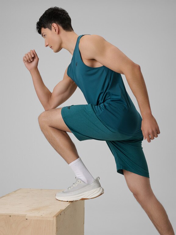 Męska koszulka treningowa bez rękawów 4F 4FWSS26TFSLM0744 - turkusowa