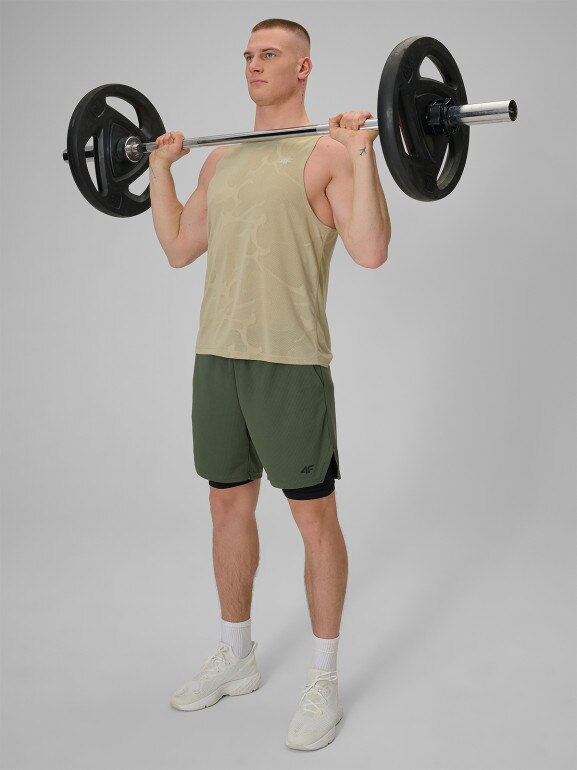 Męska koszulka treningowa bez rękawów 4F 4FWSS26TFSLM0877 - beżowa